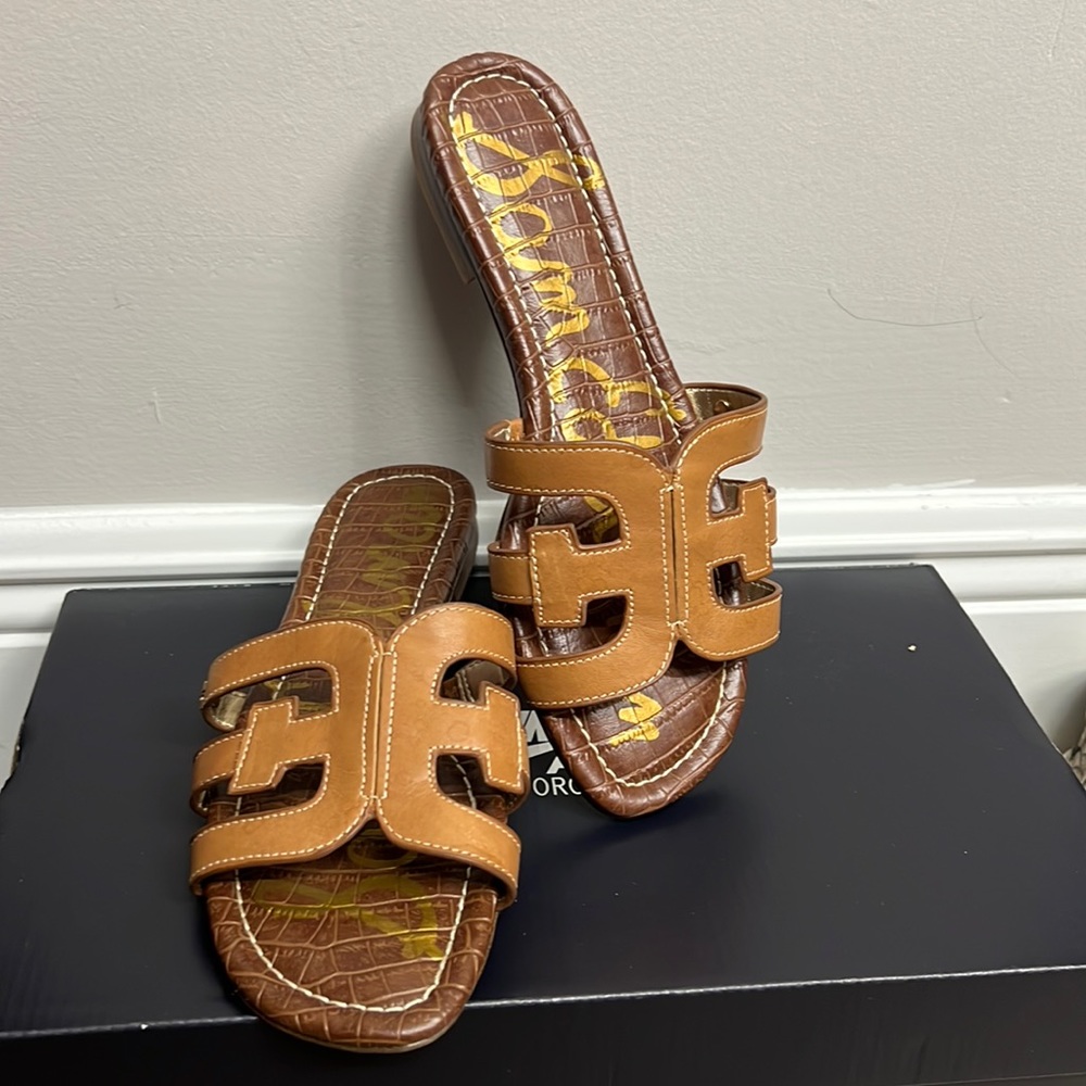 Sam Edelman Bay Slip Brown Leather Slide Flats with Cut Outs 6.5
